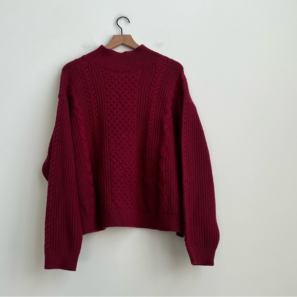 New Banana Republic Burgundy Turtleneck Cable Knit Sweater Wool XXL Fisherman - Picture 8 of 10